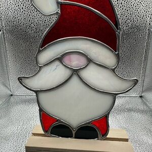 Red and White Stained Glass Santa Art